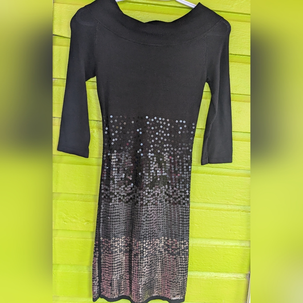 Guess Black Long Sleeve Ombre Sequin Bodycon Dress